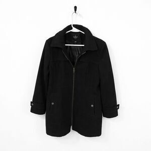Tower by London Fog Wool Blend Zip Front Coat Black Wool Blend Womens L Preppy
